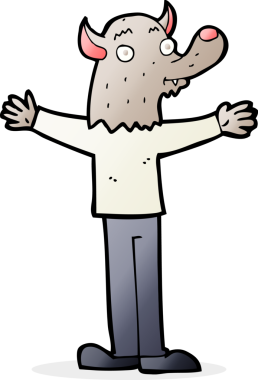 Bir insan tarafından çizilmiş karikatür dostu kurt adam.