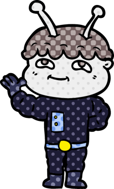 Bir insan tarafından çizilmiş dost canlısı çizgi film uzay adamı.