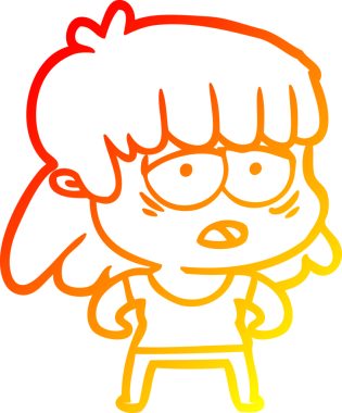 Bir insan tarafından çizilmiş, karikatür çizen, yorgun bir kadın.