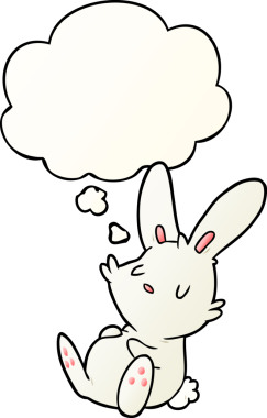 çizgi film tavşanı, bir insan tarafından çizilmiş yumuşak eğimli düşünce baloncuğuyla uyuyor.