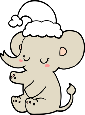 Bir insan tarafından çizilmiş şirin bir Noel fili.