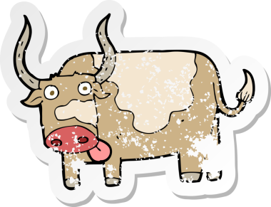 Bir insan tarafından çizilmiş karikatür boğasının geriletilmiş çıkartması.