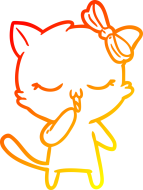 Bir insan tarafından kafasında yay olan çizgi film kedisinin sıcak çizgi çizimi