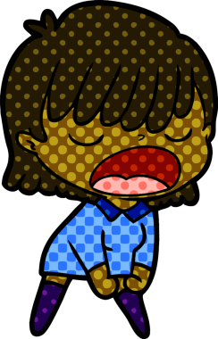 Çizgi filmdeki kadın bir insan tarafından yüksek sesle çizilmiş.