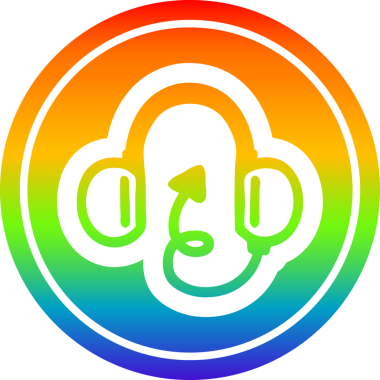 müzik kulaklıkları şeytan kuyruklu dairesel simge gökkuşağı gradyan bir insan tarafından çizilmiş