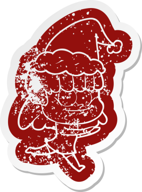 Bir insan tarafından çizilmiş Noel Baba şapkası giyen gülümseyen bir kadının garip bir karikatürü.