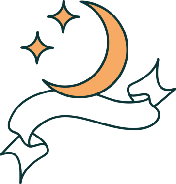 Geleneksel dövmeli ay ışığı ve bir insan tarafından çizilmiş yıldızlar.