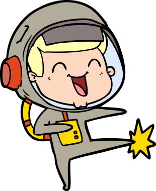 Bir insan tarafından çizilmiş mutlu astronot çizgi filmi.