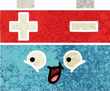 Bir insan tarafından çizilmiş bir araba aküsünün retro çizim tarzı karikatürü