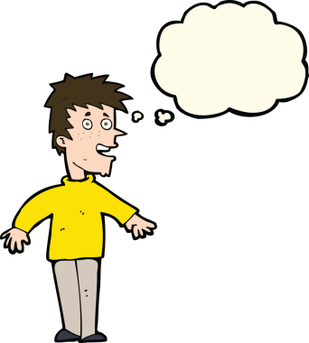 Bir insan tarafından çizilmiş düşünce balonu olan mutlu çocuk çizgi filmi.