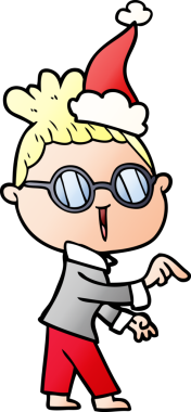 Bir insanın çizdiği Noel Baba şapkası takan bir kadının el çizimi karikatürü.