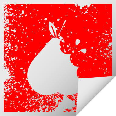 Bir insan tarafından çizilmiş yeşil bir armutun kare soyulmuş çıkartması.