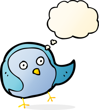 Bir insan tarafından çizilmiş düşünce baloncuklu çizgi film kuşu.