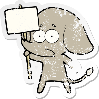 Bir insan tarafından çizilmiş protestolu bir filin karikatür yapıştırması.