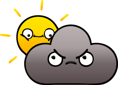 Bir fırtına bulutu ve bir insan tarafından çizilen güneşin gölgeli karikatürü