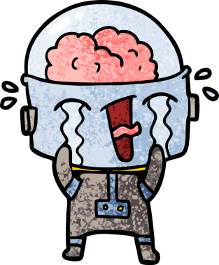 Bir insan tarafından çizilmiş ağlayan robot çizgi film.