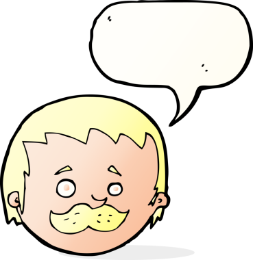 Bir insan tarafından çizilmiş konuşma balonlu bıyıklı bir çizgi film adamı.