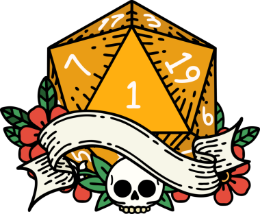 Retro Dövme Biçimi Doğal Bir d20 zar bir insan tarafından çizildi