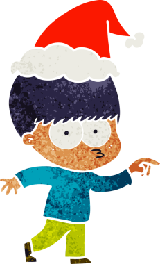 Gergin el, Noel Baba şapkası takan bir çocuğun insan tarafından çizilmiş eski bir çizgi filmini çizdi.