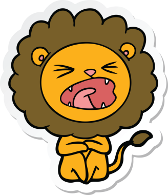 Bir insan tarafından çizilmiş kızgın bir aslanın çıkartması.