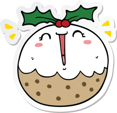 Bir insan tarafından çizilmiş şirin bir noel pudinginin çıkartması.