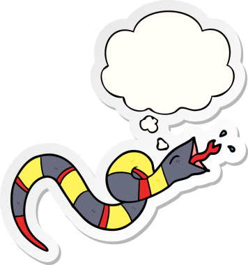 Düşünce baloncuklu tıslayan yılan insan tarafından çizilmiş bir çıkartma.