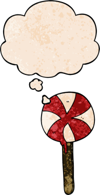 bir insan tarafından çizilmiş grunge desenli düşünce baloncuklu çizgi film lolipopu.