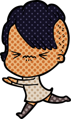 Çizgi film, bir insan tarafından çizilmiş sinirli hippi kız.