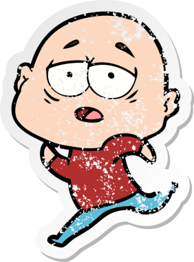 Bir insan tarafından çizilmiş yorgun ve kel bir adamın sıkıntılı çıkartması.