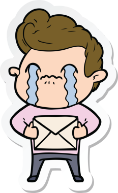 Bir insan tarafından çizilmiş, ağlayan bir çizgi film karakterinin çıkartması.