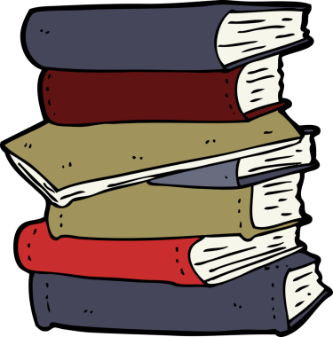 Bir insan tarafından çizilmiş bir yığın kitap.