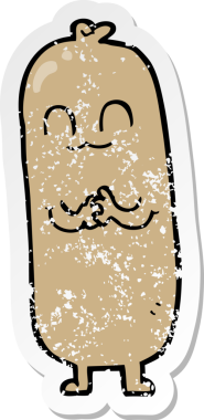 Bir insan tarafından çizilmiş karikatür sosisi etiketi.