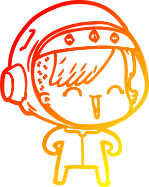 Bir insan tarafından çizilmiş mutlu bir uzay kızının sıcak çizgi çizimi