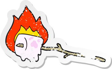 Bir insan tarafından çizilmiş yanan bir çizgi filmin retro depresif çıkartması.