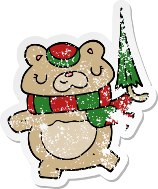 Bir insan tarafından çizilmiş şemsiyeli bir çizgi film ayısının sıkıntılı çıkartması.