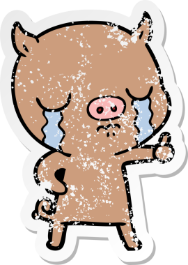 Bir insan tarafından çizilmiş ağlayan bir domuzun sıkıntılı çıkartması.