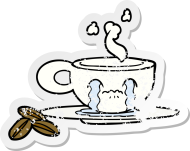 Bir insan tarafından çizilmiş ağlayan bir espresso fincanının sıkıntılı çıkartması.