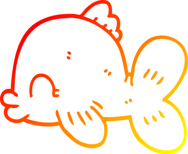 Bir insan tarafından çizilmiş yüzen karikatür balığının sıcak çizgi çizimi