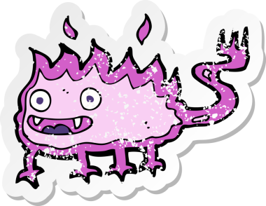 Bir insan tarafından çizilmiş küçük bir ateş şeytanının gerilimli çıkartması.