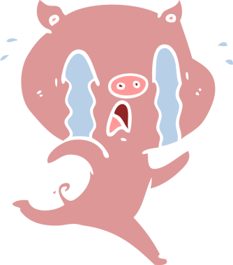 Ağlayan domuz düz renkli çizgi film bir insan tarafından çizildi.