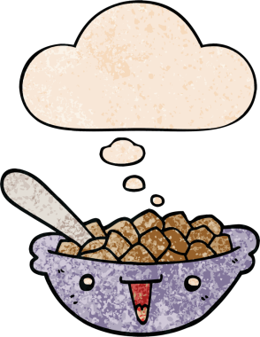 Bir insan tarafından çizilmiş grunge desenli düşünce baloncuklu tatlı mısır gevreği kasesi.