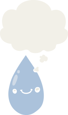 Düşünce baloncuklu tatlı yağmur damlası insan tarafından çizilmiş.