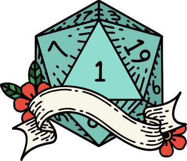 Retro Dövme Biçimi Doğal Bir d20 zar bir insan tarafından çizildi