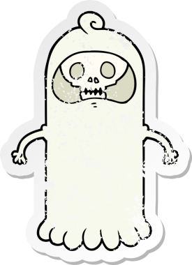 Bir insan tarafından çizilmiş ürkütücü kafataslı bir karikatür çıkartması.