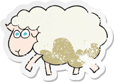 Bir insan tarafından çizilmiş çamurlu bir koyunun retro depresif çıkartması.