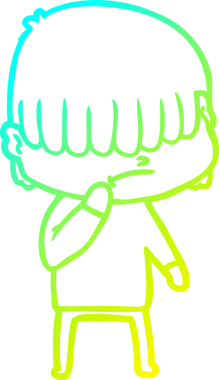 Bir insan tarafından çizilmiş dağınık saçlı bir çizgi film çocuğu çizimi.