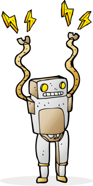 Bir insan tarafından çizilmiş komik robot.