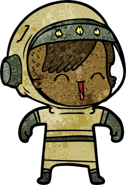 Bir insan tarafından çizilmiş mutlu uzay kızı.