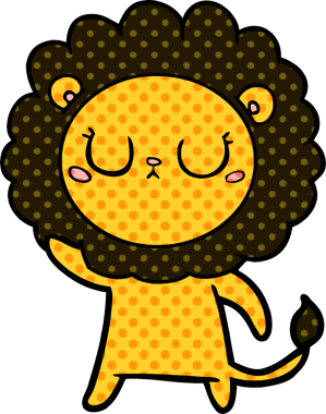 Bir insan tarafından çizilmiş çizgi film aslanı.