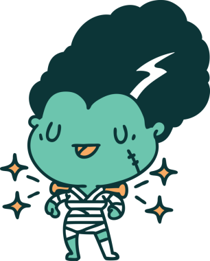 Bir insan tarafından çizilmiş geleneksel bir zombi gelin dövmesi çizimi.